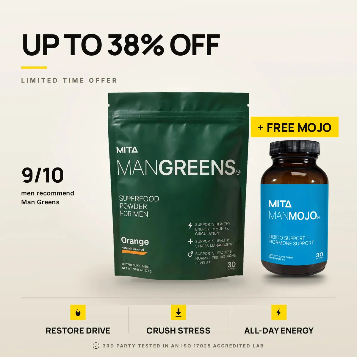 Up to 38% off Man Greens plus a free bottle of MOJO