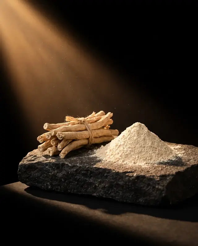 Dried ashwagandha roots and powder